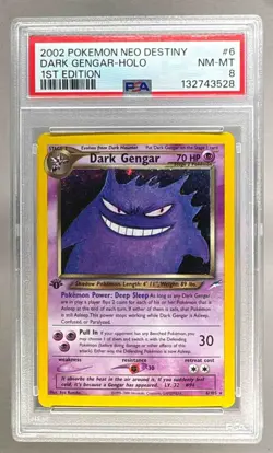 132743528 Dark Gengar 2002 Pokemon Neo Destiny 1st Edition #6 Holo PSA 8 - Image 1