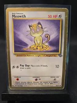 Gold Border Meowth 56/64 Jungle Unlimited Pokemon TCG Card Vintage WOTC Promo MP - Image 1