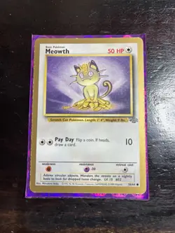 Pokemon 1999 TCG Meowth Gold Border Jungle Promo Vintage Card 56/64 LP Pokemon - Image 1