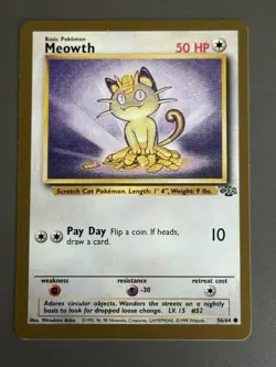 Pokemon 1999 TCG Meowth Gold Border Jungle Promo Vintage Card 56/64 LP Pokemon - Image 1