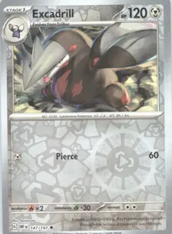 Excadrill Reverse Holo Pokemon tcg SV03: Obsidian Flames #147/197 - Image 1