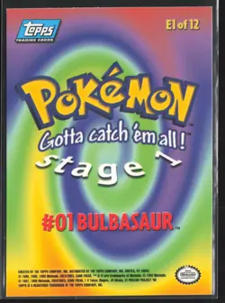 Bulbasaur Blue Logo E1 of E12 Pokemon Topps The First Movie - Image 2
