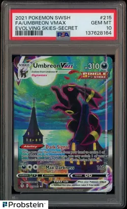 2021 Pokemon SWSH Evolving Skies Secret #215 FA Umbreon VMAX PSA 10 GEM MINT - Image 1
