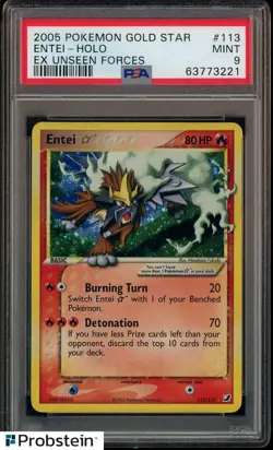 PSA 9 ENTEI GOLD STAR HOLO EX UNSEEN FORCES 2005 POKEMON #113 MINT - Image 1