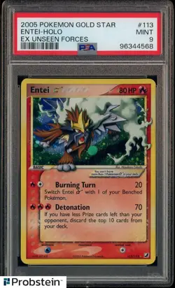 PSA 9 ENTEI GOLD STAR HOLO EX UNSEEN FORCES 2005 POKEMON #113 MINT - Image 1