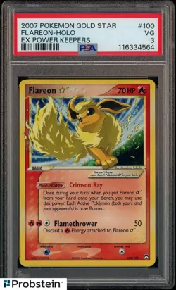 PSA 3 FLAREON GOLD STAR HOLO EX POWER KEEPERS 2007 POKEMON #100 - Image 1