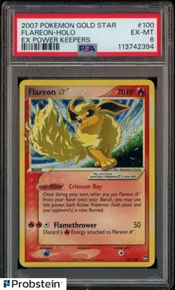 PSA 6 FLAREON GOLD STAR HOLO EX POWER KEEPERS 2007 POKEMON #100 - Image 1
