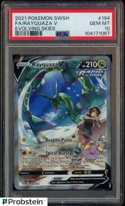 2021 POKEMON SWSH EVOLVING SKIES #194 FA RAYQUAZA V PSA 10 GEM MINT - Image 1