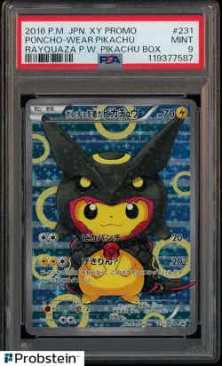 PSA 9 PONCHO WEARING PIKACHU RAYQUAZA P.W. BOX 2016 POKEMON XY PROMO #231 - Image 1