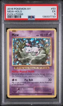 2016 Pokemon XY Evolutions Mew Rare Holo #53/108 PSA 5 - Image 1