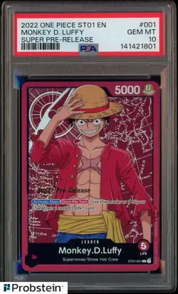 2022 One Piece ST01 Super Pre-Release #001 Monkey D. Luffy PSA 10 GEM MINT - Image 1