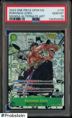 2024 One Piece OP06 EN Manga Alternate Art #118 Roronoa Zoro PSA 10 GEM MINT - Image 1