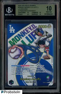 #3 One Piece Promo Dodgers Attendance Giveaway Monkey D. Luffy BGS 10 PRISTINE - Image 1