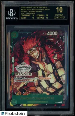 2022-24 One Piece Prm Eustass Captain Kid Chmpsp Winner BGS 10 BLACK LABEL POP 1 - Image 1