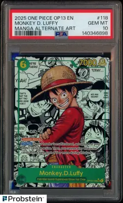 2025 One Piece OP-13 EN Manga Alternate Art #118 Monkey D. Luffy PSA 10 GEM MINT - Image 1