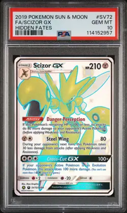 2019 POKEMON SUN & MOON HIDDEN FATES #SV72 FULL ART/SCIZOR GX PSA 10 - Image 1