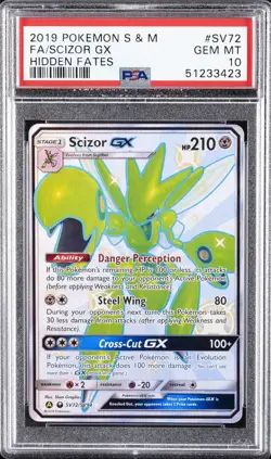 2019 POKEMON SUN & MOON HIDDEN FATES #SV72 FULL ART/SCIZOR GX PSA 10 - Image 1