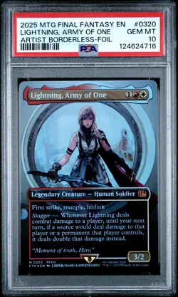 2025 MTG FINAL FANTASY ARTIST BORDERLESS-FOIL LIGHTNING, ARMY OF ONE PSA 10 - Image 1