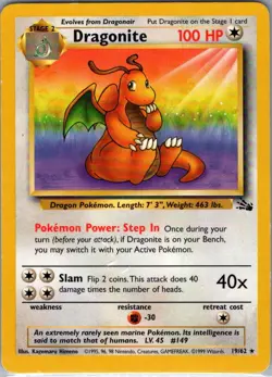 Dragonite 19/62 Non Holo Fossil - Pokemon Card - LP - Image 1