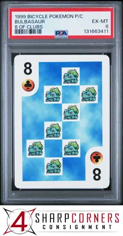 1999 BICYCLE POKEMON PLAYING CARDS BULBASAUR 8 OF CLUBS POP 1 PSA 6 - Image 1