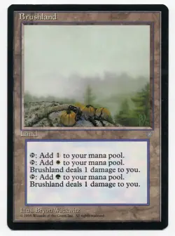 Brushland, Rare Land, Ice Age Regular, NM, Bryon Wackwitz, MTG WOTC# - Image 1
