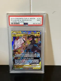 PSA 9 Mint Reshiram & Zekrom GX 157/236 2019 Pokemon Sun & Moon Cosmic Eclipse - Image 1