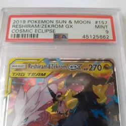 2019 Pokemon Sun & Moon Cosmic Eclipse Reshiram & Zekrom GX 157/236 PSA 9 Mint - Image 5