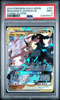Pokemon Reshiram & Zekrom GX 157/236 Sm-Cosmic Eclipse Holo - PSA 9 - Image 1