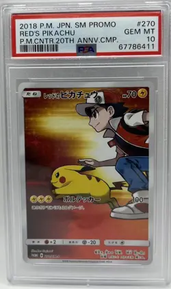 2018 Pokemon Center Promo Red’s Pikachu #270 20th Anniversary PSA 10 - Image 1