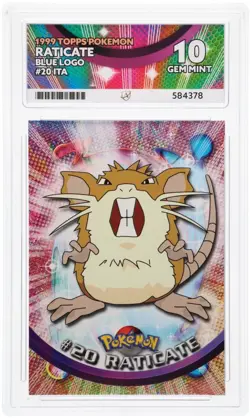 ACE 10 Raticate 20 1999 Topps Blue Logo Italian Graded Pokemon Card Non Holo - Image 1