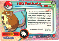 Raticate #20 Blue Logo 1st Print - 1999 Pokemon Topps TV Animation Series 1 - Image 2
