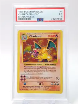 CHARIZARD 1999 POKEMON BASE SET SHADOWLESS RARE HOLO 4/102 PSA 5 Q2628 - Image 1