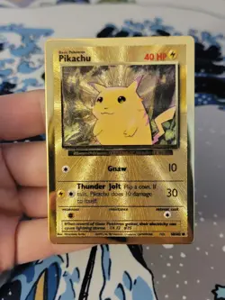 Pokemon Gold Metal Pikachu Card 58/102 Celebrations Ultra Premium Collection DMG - Image 1