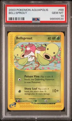 2003 Pokemon Aquapolis # 68 Bellsprout Non Holo PSA 10 Card GEM MINT! Free Ship! - Image 1