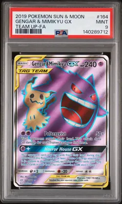 Pokemon Gengar & Mimikyu GX Full Art Holo Card 164/181 Sm-Team Up PSA 9 - Image 1