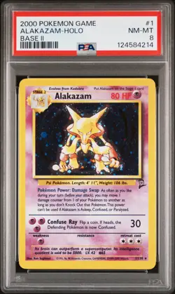 2000 POKEMON BASE SET 2 #1 ALAKAZAM-HOLO PSA 8 - Image 1