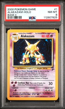 PSA 8 Alakazam Holo Rare NM - MT #1 Base Set 2 2000 Pokemon 112807825 WOW SWIRL! - Image 1