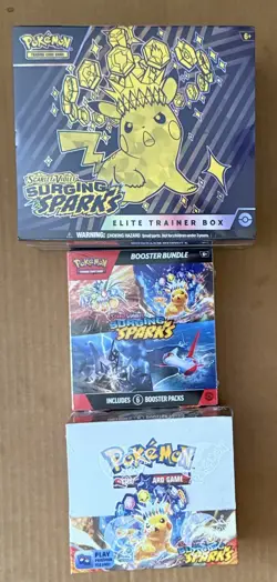 1 E Pokemon SCARLET VIOLET SURGING SPARKS Booster, ETB & Bundle SEALED Boxes NEW - Image 1