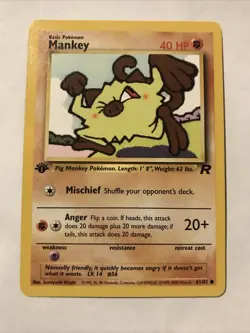 Pokemon TCG Team Rocket 1st Edition Regular Finish Mankey 61/82 NM Card - Image 1