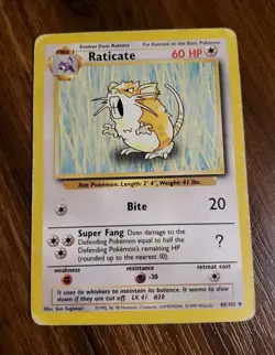 Pokemon Raticate 40/102 Base Set 1999 Regular Non-Holo Wizards MP - Image 1