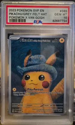 Pokemon Pikachu with Grey Felt Hat Van Gogh Full Art Promo SVP EN 085 PSA 10 - Image 1