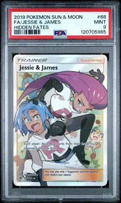 2019 POKEMON SUN & MOON HIDDEN FATES #68 FULL ART/JESSIE & JAMES PSA 9 - Image 1