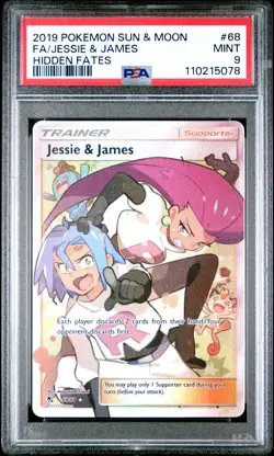 2019 POKEMON SUN & MOON HIDDEN FATES #68 FULL ART/JESSIE & JAMES PSA 9 - Image 1