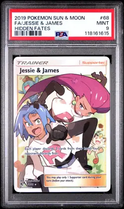 2019 POKEMON SUN & MOON HIDDEN FATES #68 FULL ART/JESSIE & JAMES PSA 9 - Image 1
