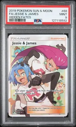 2019 POKEMON SUN & MOON HIDDEN FATES #68 FA/JESSIE & JAMES HIDDEN FATES PSA 9 - Image 1