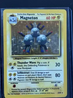 MAGNETON 9/102 Base Set Holo Rare Card 1999 Pokemon TCG Vintage WOTC NEAR MINT - Image 1