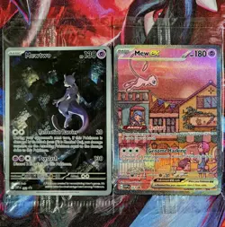 Pokemon 151 UPC TRIO Mew ex 205 (Metal) w/ SEALED Mew ex 053 & Mewtwo 052 Cards - Image 2
