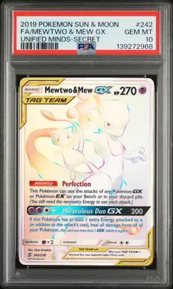 2019 POKEMON SUN & MOON UNIFIED MINDS SECRET FULL ART/MEWTWO & MEW GX PSA 10 - Image 1
