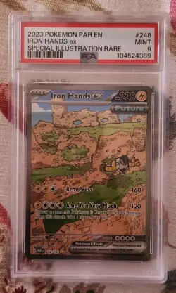 2023 POKEMON PAR EN-PARADOX RIFT SPECIAL ILLUSTRATION RARE IRON HANDS EX PSA 9 - Image 1