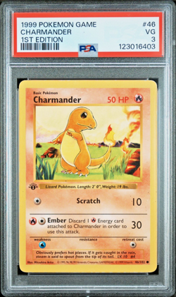 PSA 3 1999 1st Edition Shadowless Base Set Charmander 46/102 WOTC Pokemon - Image 1